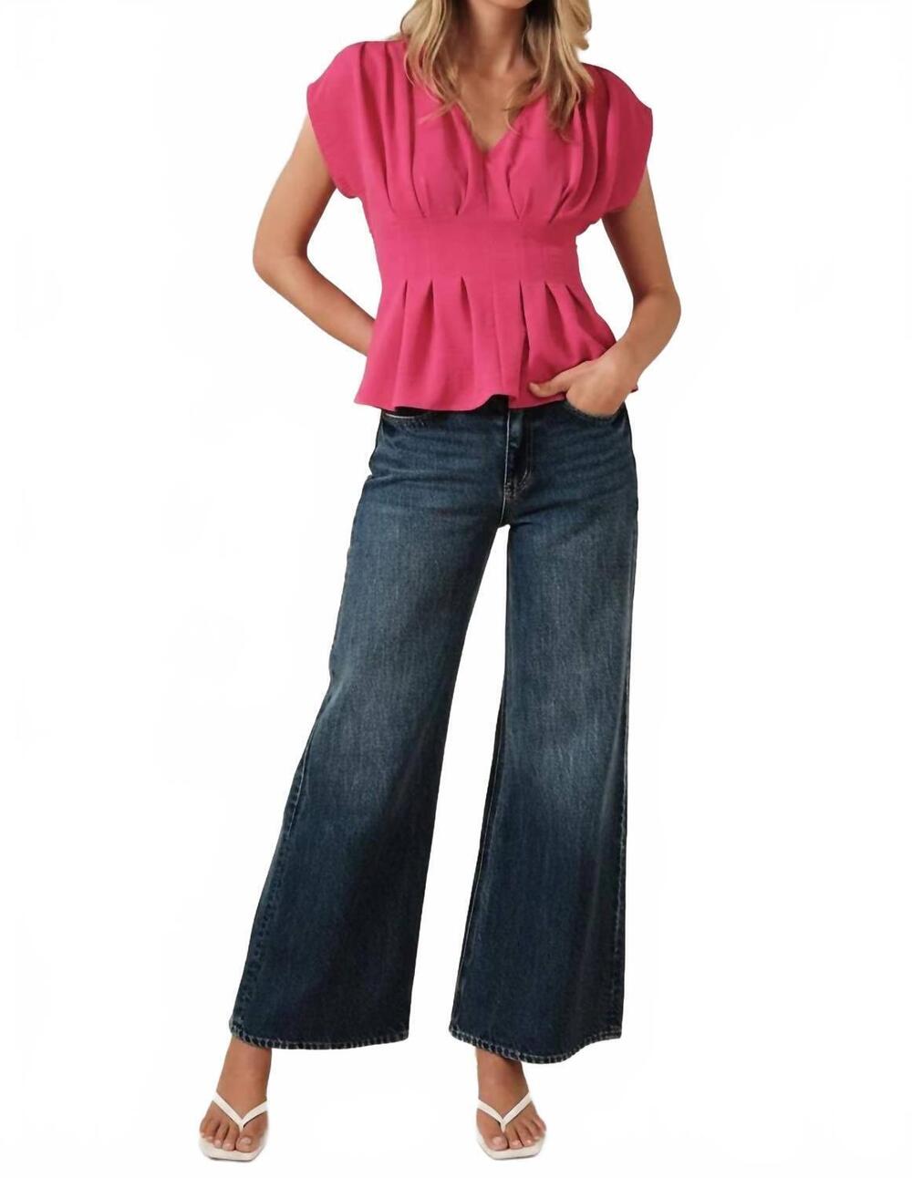 NEW SUNDAY EDITION kali front pleat cap sleeve top in fuchsia